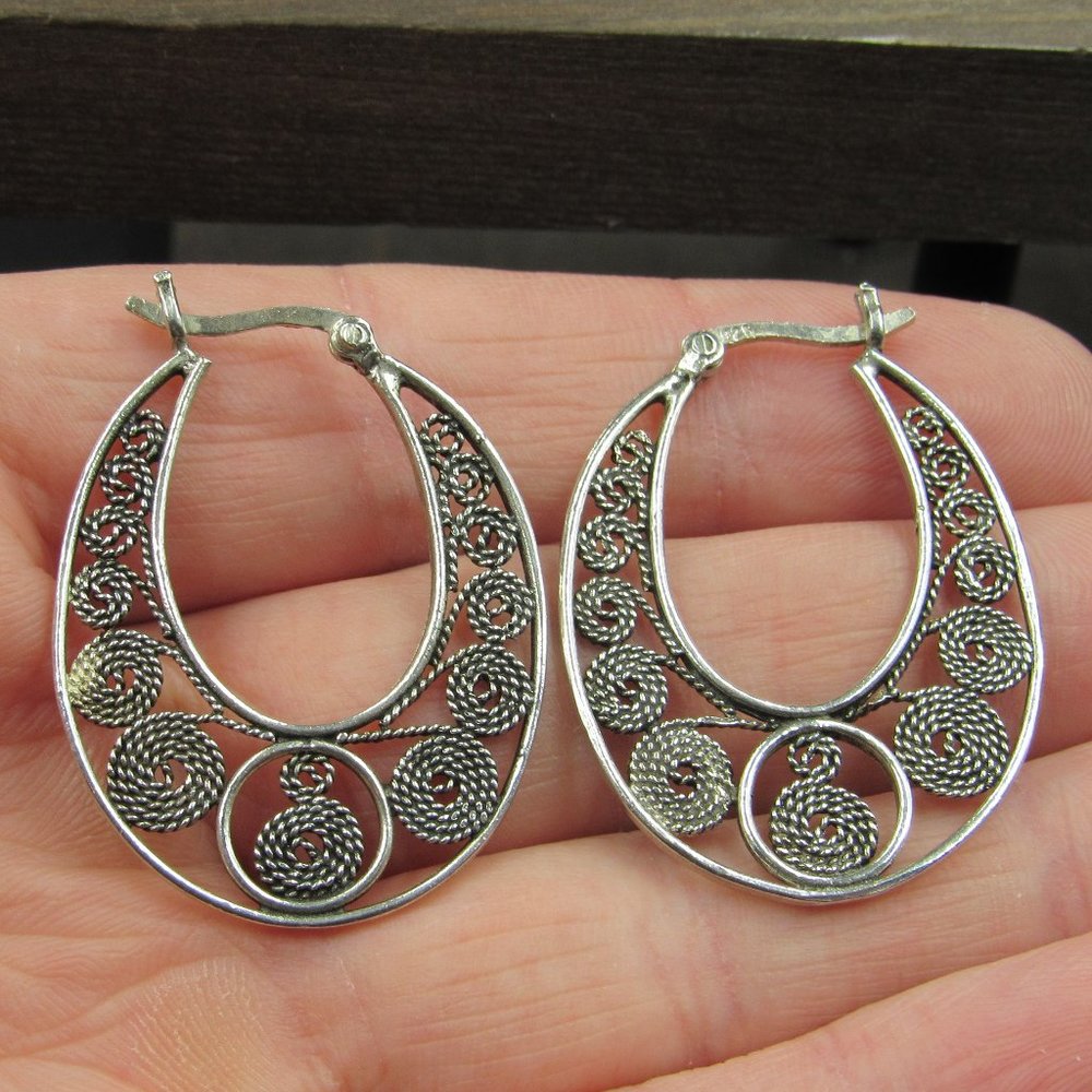 Sterling Silver Braided Swirl Pattern Dangle Earr… - image 1